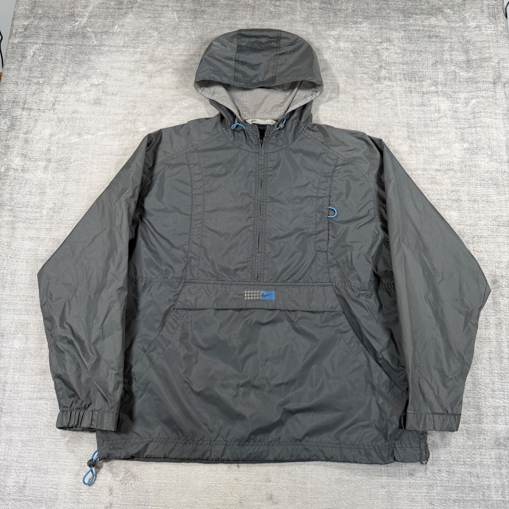 Nike Jacket Mens Large Grey Vintage Y2K Half Zip Hooded Anorak Windbreaker